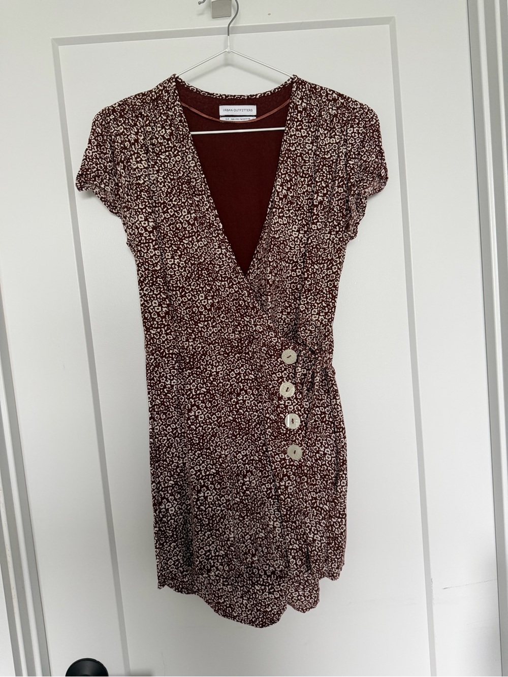 Urban Outfitters Maroon and Cream Mini Wrap Jumper Dress
